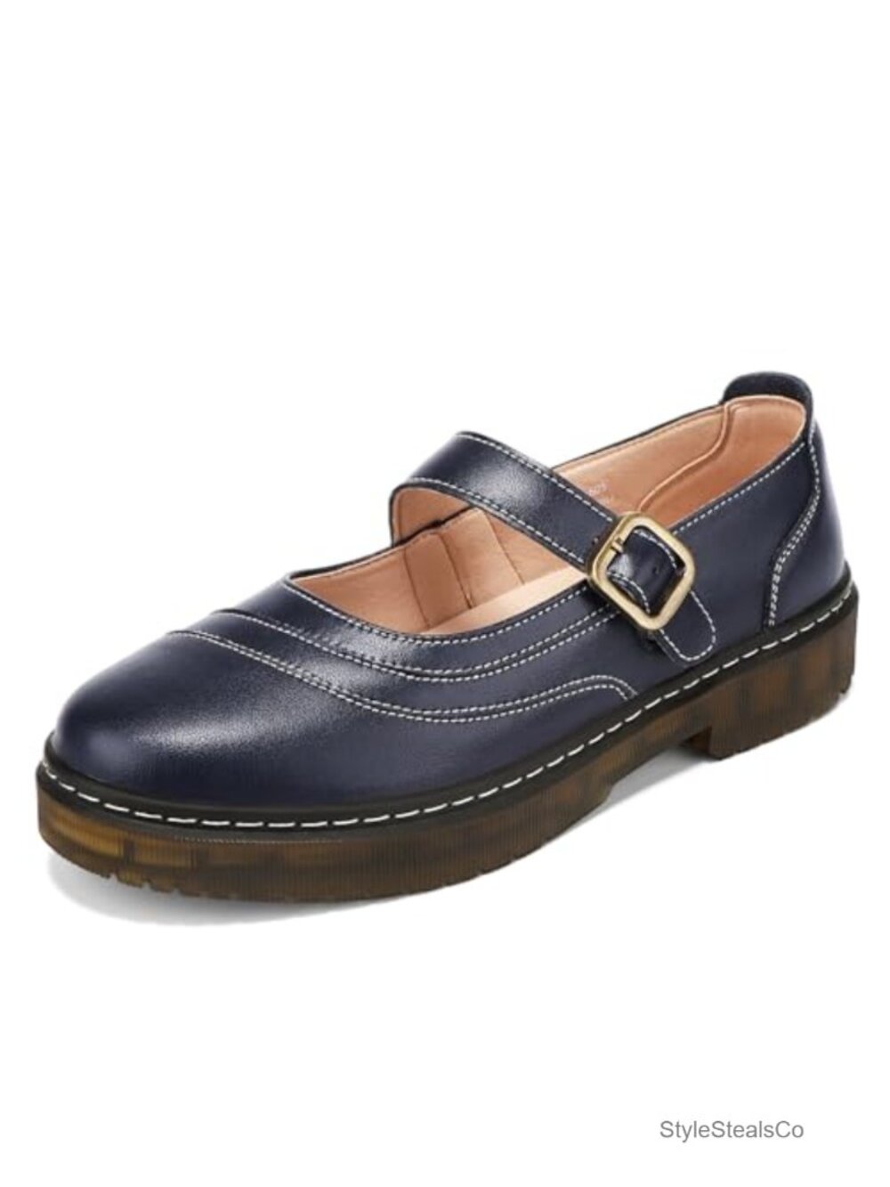 Women's Mary Jane Flats, Adjustable Strap, Genuine Leather Comfort Shoes